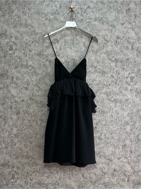 🚩steal Victoria Beckham Black Spaghetti-Strap Ruffle Mini Dress
